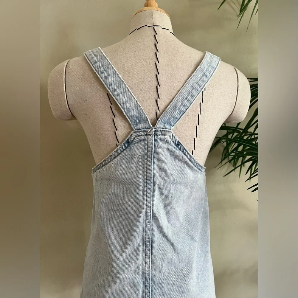 ZARA Light Wash Denim Mini Overall Dress | XS - Picture 4 of 10